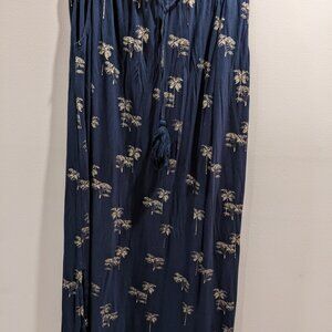 Fat Face Women's Maxi Skirt Navy with Golden Metallic Palm Trees Size L
